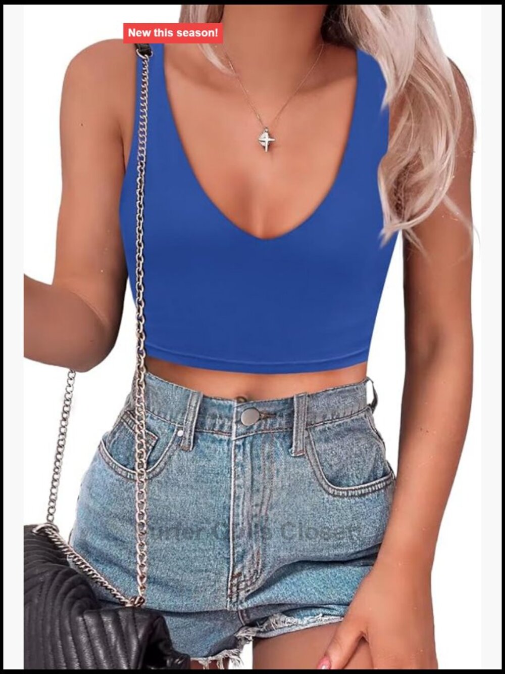 Women's Deep V Neck Sleeveless Backless Crop Tank Top Double Lined Stretchable